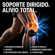 RecovTech Pro puesta en la rodilla de un corredor, ilustrando el soporte dirigido durante el ejercicio